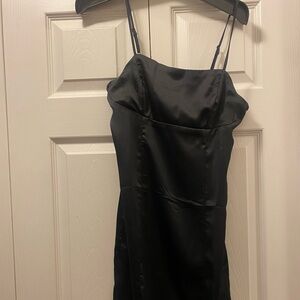 NWT- Black satin mini dress